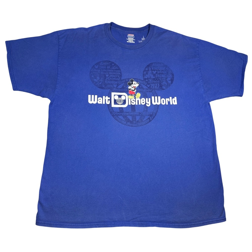 Y2K Walt Disney World Mickey Mouse Blue T-Shirt Mens 2XL Hanes Beefy-T